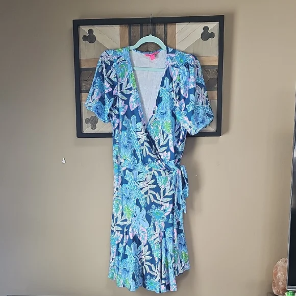 Lilly Pulitzer Kessler Wrap Dress In Macaw Blue - Picture 1 of 6